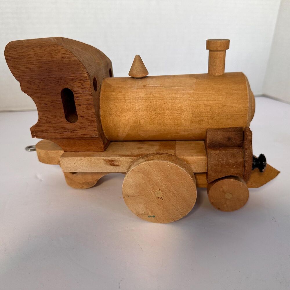 Vintage Handcrafted Wooden Toy Push Train Engine - 5” x 9 1/4” x 4 1/8”